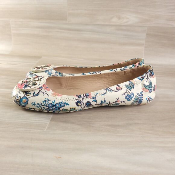 Tory Burch Minnie Travel Ballet flats Size 8M Leather Round Toe Gabriella Floral - Picture 6 of 12
